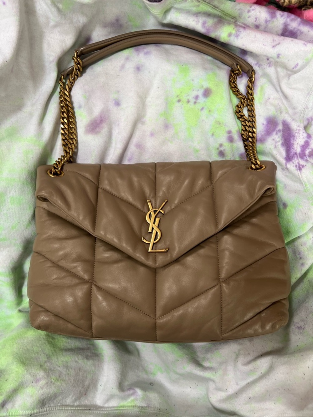 Saint Laurent YSL LouLou Quilted Leather Shoulder Bag in Taupe